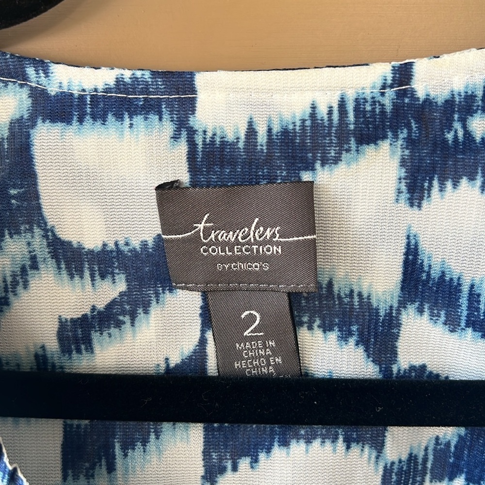 Chico’s Travelers Brushstroke Stripes Pleated Jacket Blue White Coastal Sz L - Picture 3 of 10